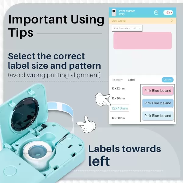 imageD30 Label  Compatible with MemokingPhomemo D30 Label Maker 12x40mm Waterproof Thermal Tape Light BlueSky BluePink Sticker Machine Label 3 Rolls