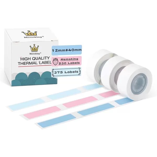 imageD30 Label  Compatible with MemokingPhomemo D30 Label Maker 12x40mm Waterproof Thermal Tape Light BlueSky BluePink Sticker Machine Label 3 Rolls