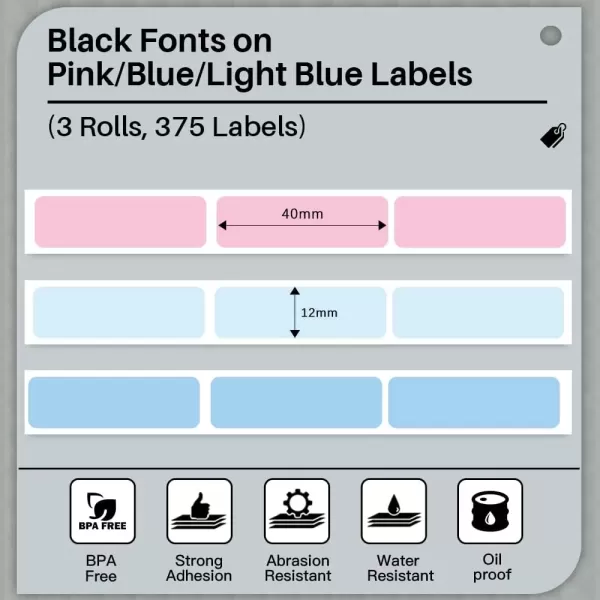 imageD30 Label  Compatible with MemokingPhomemo D30 Label Maker 12x40mm Waterproof Thermal Tape Light BlueSky BluePink Sticker Machine Label 3 Rolls
