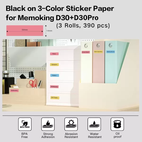 imageD30 Label  Label Maker Paper BluePinkYellow Label Thermal Printer Paper Adhesive 14x50mm055x197in for Name Price Storage Cables Compatible with MemokingPhomemo D30 Label Printer 3 Rolls