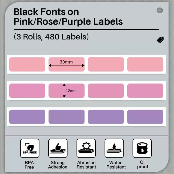 imageD30 Label Maker Tape  Compatible with MemokingPhomemo D30 Label Printer Machine 12x30mm Waterproof Thermal Printer Labels PurpleRose RedPink Sticker Machine Label 3 Rolls