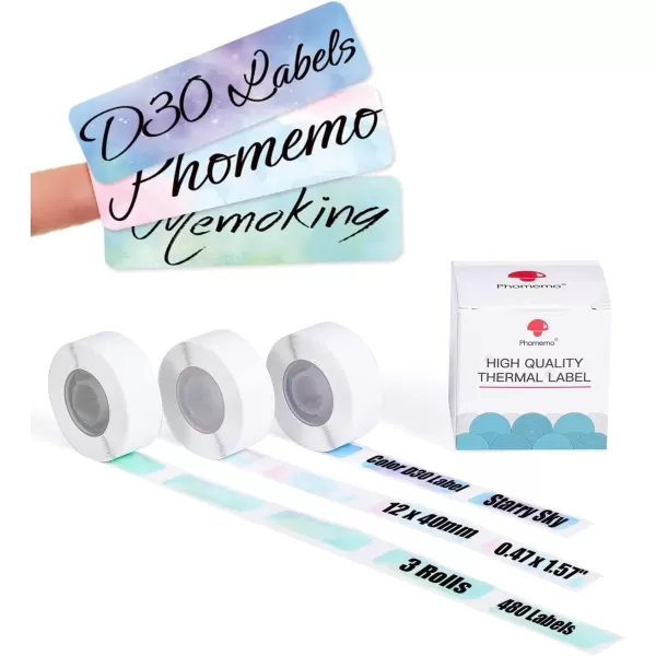 imageD30 Label Maker Tape Color  Memoking D30 Labels Refills Compatible with Phomemo Zodzi D30 Label Maker Tape Colorful  Starry Sky Colorful D30 Label Roll 12x40mm  160 LabelsRoll 3 Rolls047x157