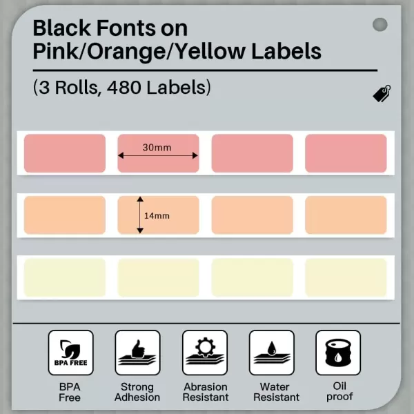 imageD30 Labels  Compatible with MemokingPhomemo D30 Label Maker 14x30mm Waterproof Thermal Tape Yellow Orange Pink Sticker Machine Label 3 Rolls