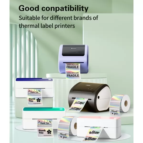 imageHolographic Thermal Labels 225 quotx125 Inch Thermal Sticker Labels Self Adhesive Laser Rainbow Labels Compatible with All Shipping Label Printer for Price Address Tag 500 Labels1 Roll