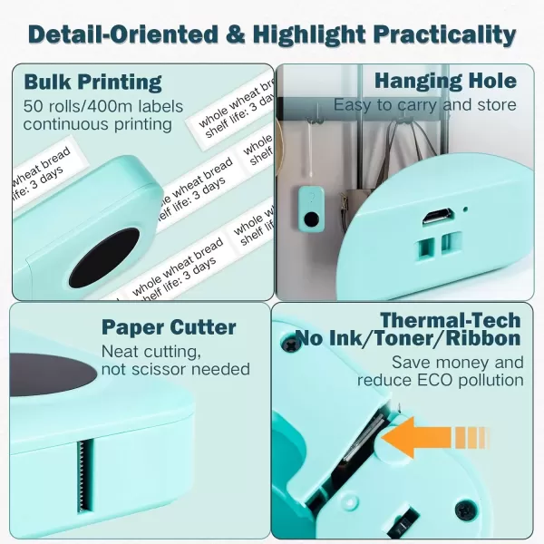 imageLabel Maker  D30 Mini Label Maker Machine Bluetooth Small Sticker Maker Thermal Portable Label Printer Compatible with iPhone iPad Android for Home Office with Label x 3 Green