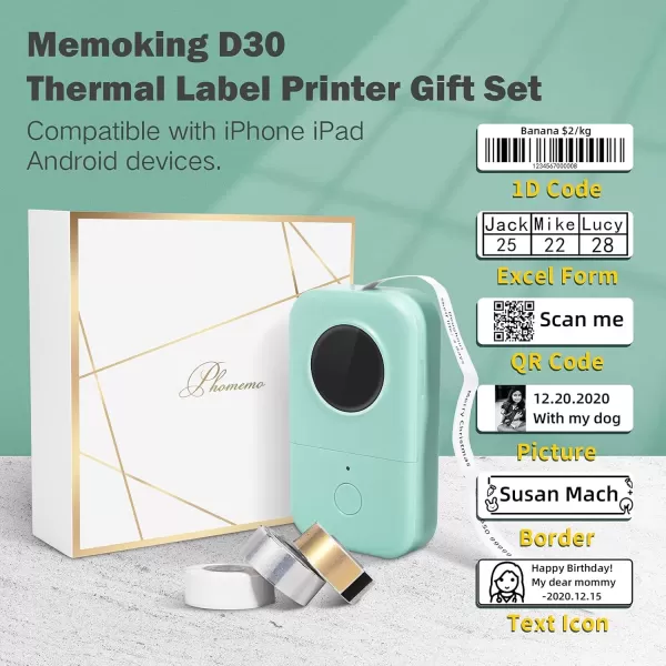 imageLabel Maker  D30 Mini Label Maker Machine Bluetooth Small Sticker Maker Thermal Portable Label Printer Compatible with iPhone iPad Android for Home Office with Label x 3 Green