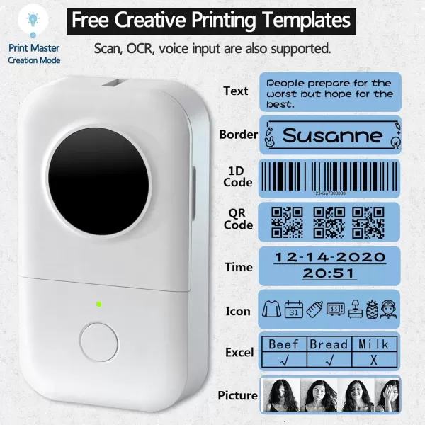 imageLabel Maker Machine with Tape  D30 Small Portable Inkless Handheld USB Label Printer for Clear Label Document Kitchen Compatible with Smartphone and Tablet with 12x40mm Label WhiteWhite