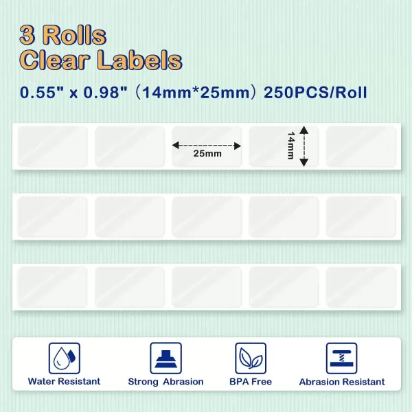 imageLabel Maker Tape  D30 Transparent Clear Label Waterproof Thermal Printer Label 14x30mm055x118inch for Name Price Classification Compatible with MemokingPhomemo D30 Label Maker 3 Rolls14mm x 25mm