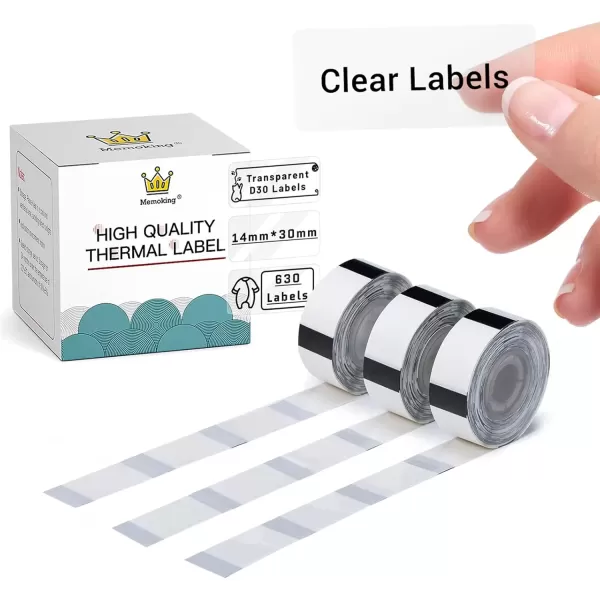 imageLabel Maker Tape  D30 Transparent Clear Label Waterproof Thermal Printer Label 14x30mm055x118inch for Name Price Classification Compatible with MemokingPhomemo D30 Label Maker 3 Rolls14mm x 30mm