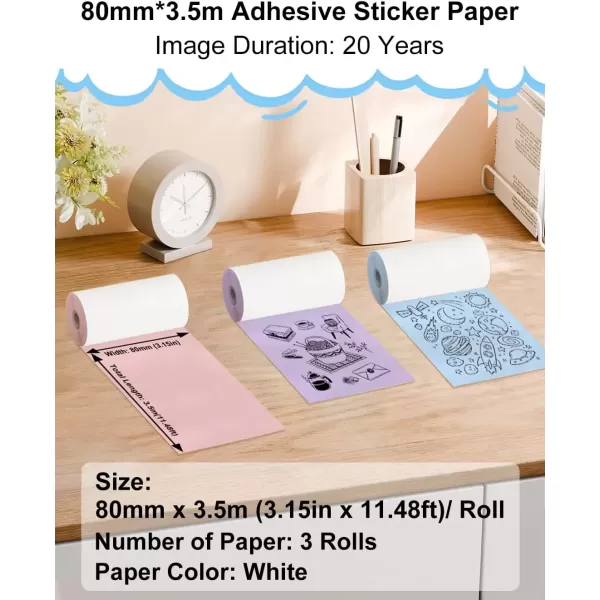 imageM04S Paper for M04AS Printer  Memoking M03AS HD thermal Color Paper Compatible with Phomemo M03  M03AS  M04S  M04AS Printer Pink Blue Lavender Purple 80mm x 35m  315in x 1148ft 3 Rolls