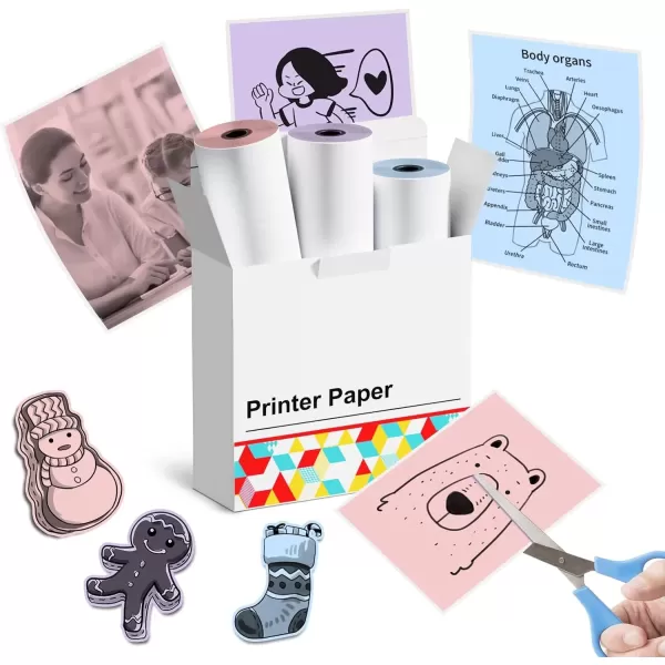 imageM04S Paper for M04AS Printer  Memoking M03AS HD thermal Color Paper Compatible with Phomemo M03  M03AS  M04S  M04AS Printer Pink Blue Lavender Purple 80mm x 35m  315in x 1148ft 3 Rolls
