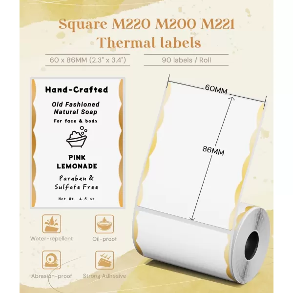 imageM250 M260 Labels M220 Labels 60x86mm236quotx338quot MultiPurpose White SelfAdhesive Label Paper Compatible with Phomemo M220 M221 M250 M260 Label Maker for DIY 3 Roll Gold Linear Border236x338