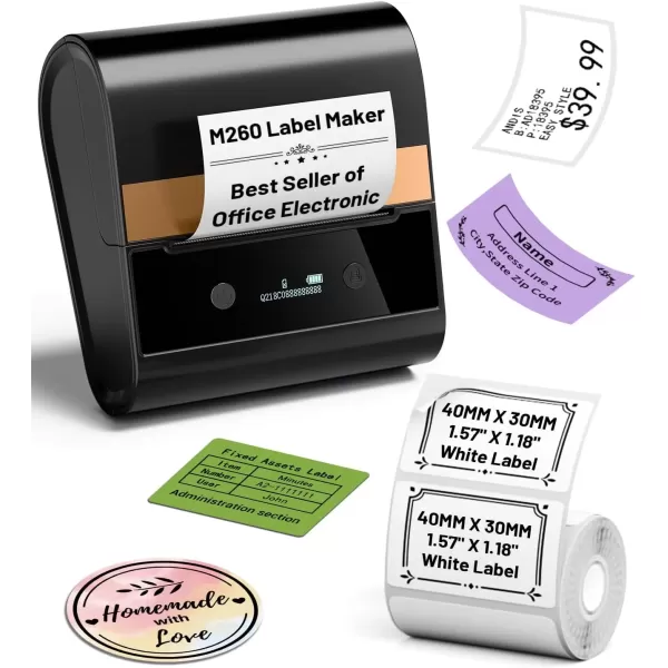 imageM260 Label Maker  3 Inch Sticker Maker Machine Print Width 078314 inch Bluetooth Large Thermal Printer for Small Business Address Barcode Compatible with Phones ampamp PC with 1 Roll Label Tape