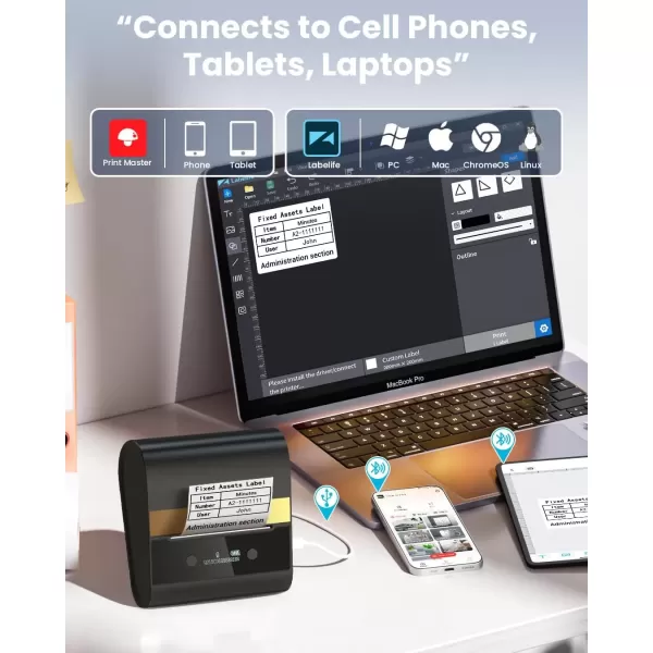 imageM260 Label Maker  3 Inch Sticker Maker Machine Print Width 078314 inch Bluetooth Large Thermal Printer for Small Business Address Barcode Compatible with Phones ampamp PC with 1 Roll Label Tape