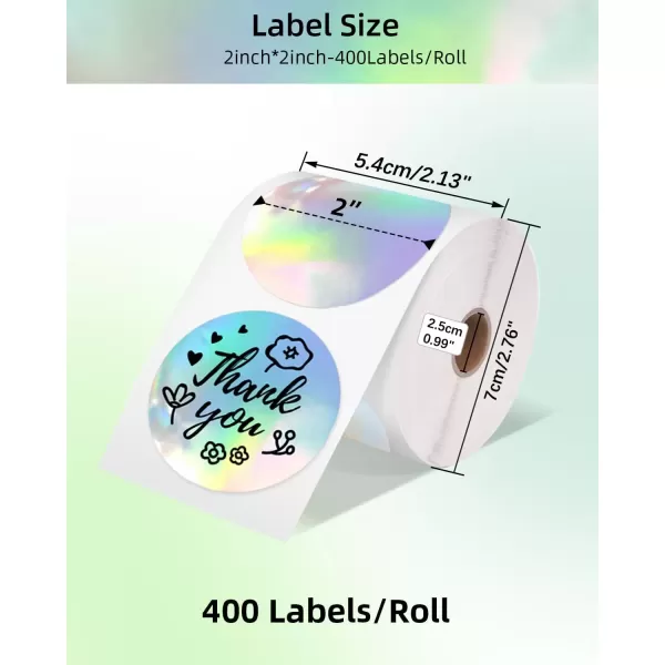 imageMemoking 2 Holographic Silver Circle Thermal Label SelfAdhesive Round Label Circular Direct Thermal Printer Label for Logo Design NamePrice Tag Thanks CardAddress QR Code 400 LabelsRollSilver