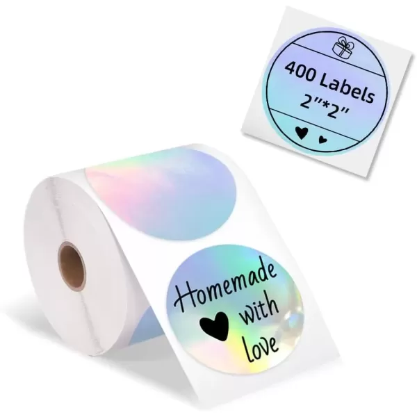 imageMemoking 2 Holographic Silver Circle Thermal Label SelfAdhesive Round Label Circular Direct Thermal Printer Label for Logo Design NamePrice Tag Thanks CardAddress QR Code 400 LabelsRollSilver