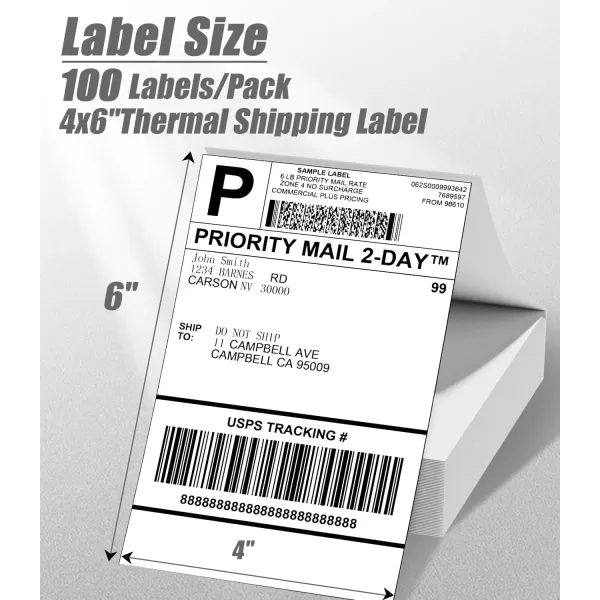 imageMemoking 4quotx6quot Direct Thermal Shipping Labels Commercial Grade Fanfold Shipping Label Paper Compatible with Zebra ampamp Rollo Label Printer Fanfold 4x6 Label Paper for Shipping Packages100PCS White