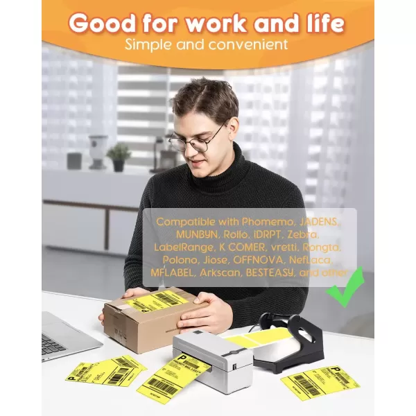 imageMemoking 4x6 Thermal Labels  Fanfold Delivery Labels Direct Shipping Label Package Labels Compatible with Rollo Phomemo and All 46 Label Printers 500PCS BlueYellow