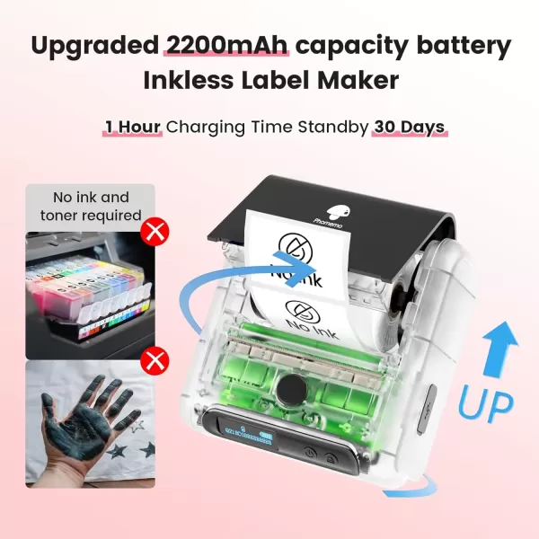 imageMemoking Bluetooth Label Maker Machine with Tape Wide Waterproof Label Versatile App with 40 Fonts and 450 Icons Inkless Labeler for Home School Office Kitchen Pink 3 Roll Labels
