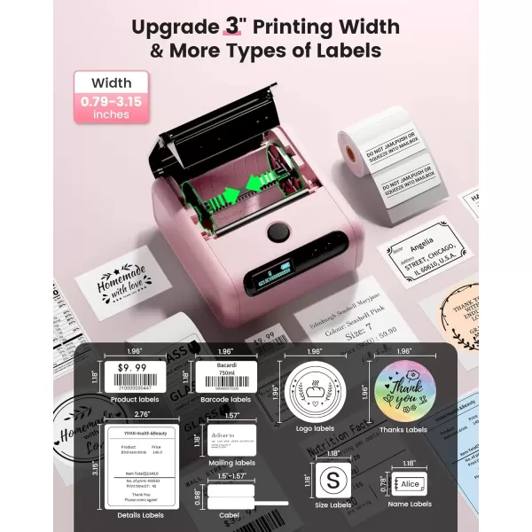 imageMemoking Bluetooth Label Maker Machine with Tape Wide Waterproof Label Versatile App with 40 Fonts and 450 Icons Inkless Labeler for Home School Office Kitchen Pink 3 Roll Labels
