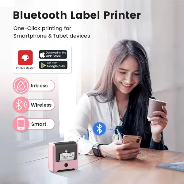 imageMemoking Bluetooth Label Maker Machine with Tape Wide Waterproof Label Versatile App with 40 Fonts and 450 Icons Inkless Labeler for Home School Office Kitchen Pink 3 Roll Labels