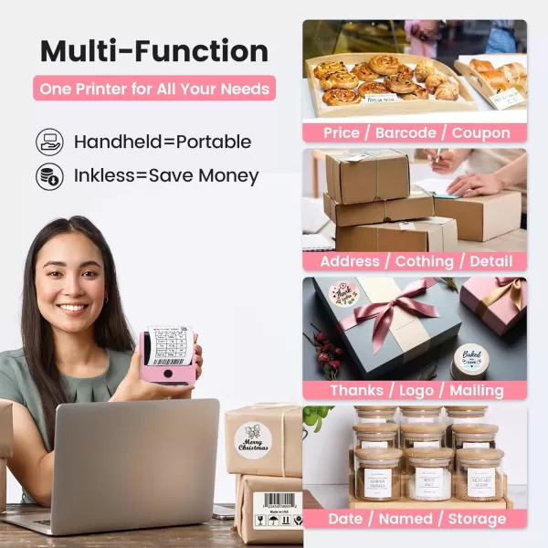 imageMemoking Bluetooth Label Maker Machine with Tape Wide Waterproof Label Versatile App with 40 Fonts and 450 Icons Inkless Labeler for Home School Office Kitchen Pink 3 Roll Labels