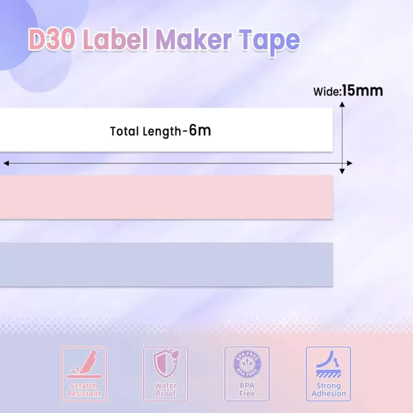 imageMemoking D30 Continuous Nonprecut Tape  WhitePinkBlue D30 Thermal Labels Mini Label Maker Tape 3 Rolls