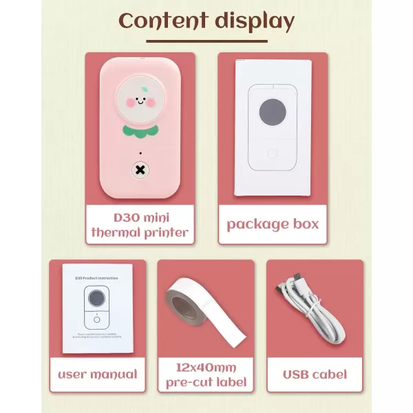 imageMemoking D30P Label Maker  Mini Cute Bluetooth Label Maker Machine with Tape USB Rechargeable Thermal Label Printer for Label Kids Stuff KitchenHome Office and Store Organization Pink