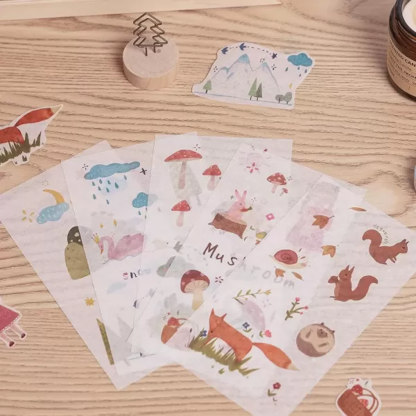 imageMemoking Fairytale Forest Theme Stickers  5 Sheets Colorful Cute Stickers 60 Cute and Cool Patterns Compatible with PhomemoMemoking Peripheral for DIY Journal Notebooks Water Bottle