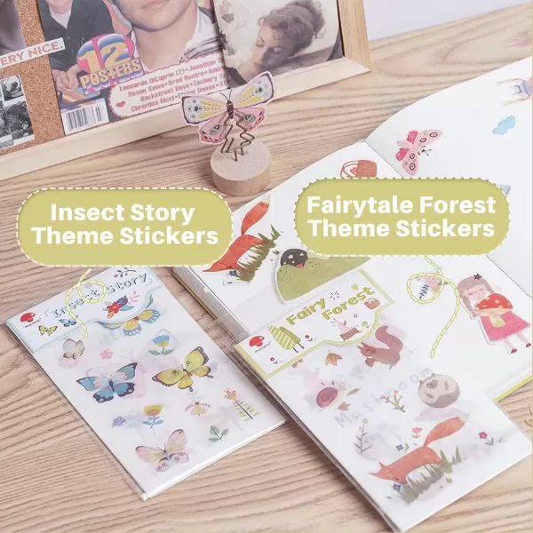 imageMemoking Fairytale Forest Theme Stickers  5 Sheets Colorful Cute Stickers 60 Cute and Cool Patterns Compatible with PhomemoMemoking Peripheral for DIY Journal Notebooks Water Bottle