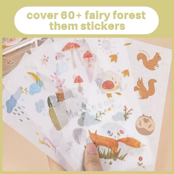 imageMemoking Fairytale Forest Theme Stickers  5 Sheets Colorful Cute Stickers 60 Cute and Cool Patterns Compatible with PhomemoMemoking Peripheral for DIY Journal Notebooks Water Bottle