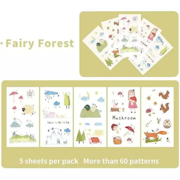 imageMemoking Fairytale Forest Theme Stickers  5 Sheets Colorful Cute Stickers 60 Cute and Cool Patterns Compatible with PhomemoMemoking Peripheral for DIY Journal Notebooks Water Bottle