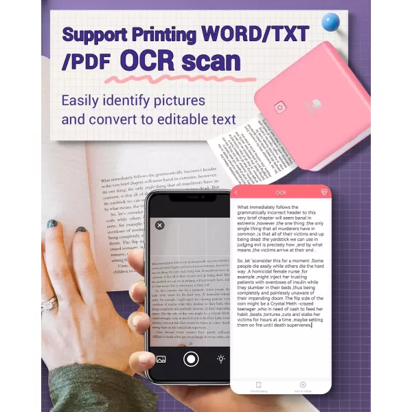 imageMemoking Inkless Sticker Printer  300dpi M02Pro Thermal Mini Printer for Phone Bluetooth Sticky Note Printer Portable Pocket Printer Machine  Pink Mini Photo Printer for DIY Study Notes