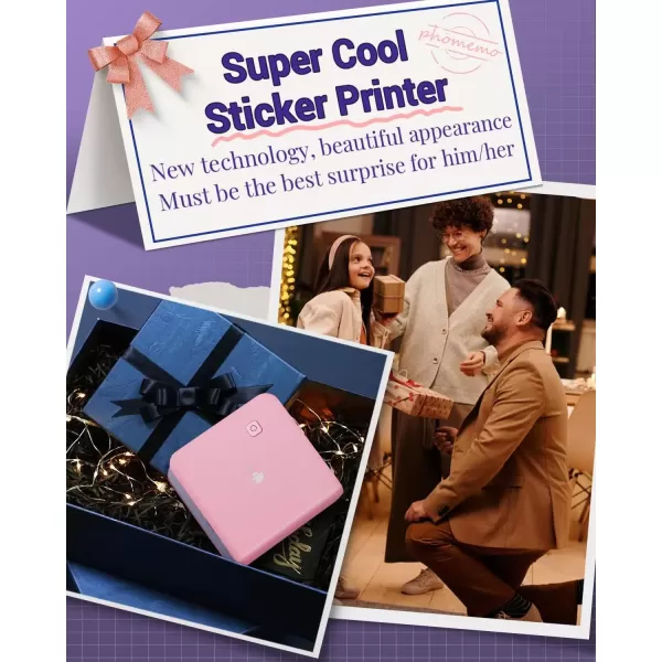 imageMemoking Inkless Sticker Printer  300dpi M02Pro Thermal Mini Printer for Phone Bluetooth Sticky Note Printer Portable Pocket Printer Machine  Pink Mini Photo Printer for DIY Study Notes