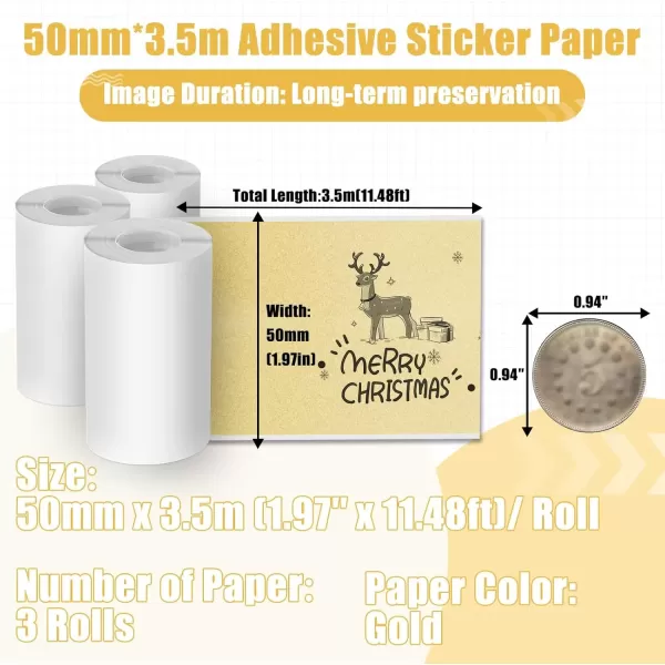 imageMemoking M02 Gold Glitter Thermal Label Printer Paper  Compatible with Phomemo M02M02SM02PROM03 Printer 53mm x 35m  208 in x 1148 FT 3 Rolls