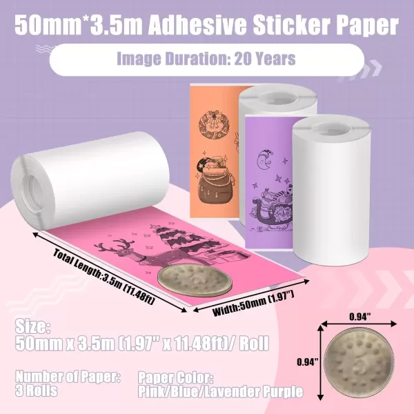 imageMemoking M02 Thermal Printer Stickers  Compatible with Phomemo M02M02SM02PROM03 Printer  PurpleRose RedOrange Thermal Labels 53mm x 35m  208in x 1148ft 3 Rolls