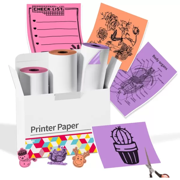 imageMemoking M02 Thermal Printer Stickers  Compatible with Phomemo M02M02SM02PROM03 Printer  PurpleRose RedOrange Thermal Labels 53mm x 35m  208in x 1148ft 3 Rolls