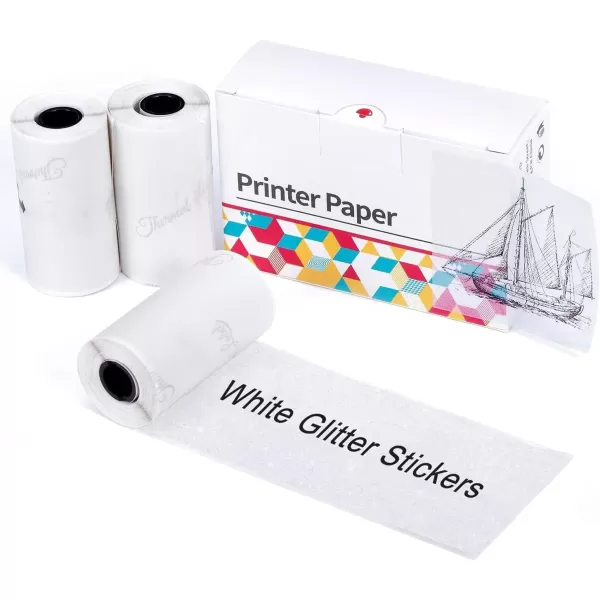 imageMemoking M02 White Glitter Thermal Label Printer Paper  Compatible with M02M02SM02PROM03 Printer 53mm x 35m  208 in x 1148 ft 3 Rolls