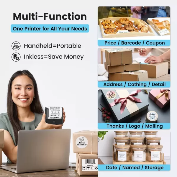 imageMemoking M200 Label Maker Bluetooth Portable Label Printer with Auto Identification Easy to Use for Home Business Office Sticker Printer with 2 x 118 inch LabelRoll White 3 Roll Labelswhite