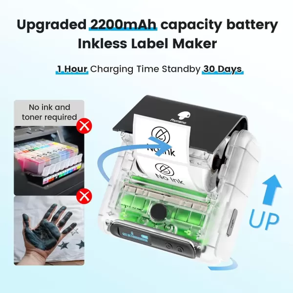 imageMemoking M200 Label Maker Bluetooth Portable Label Printer with Auto Identification Easy to Use for Home Business Office Sticker Printer with 2 x 118 inch LabelRoll White 3 Roll Labelswhite