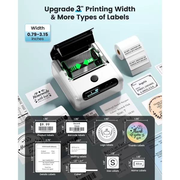 imageMemoking M200 Label Maker Bluetooth Portable Label Printer with Auto Identification Easy to Use for Home Business Office Sticker Printer with 2 x 118 inch LabelRoll White 3 Roll Labelswhite
