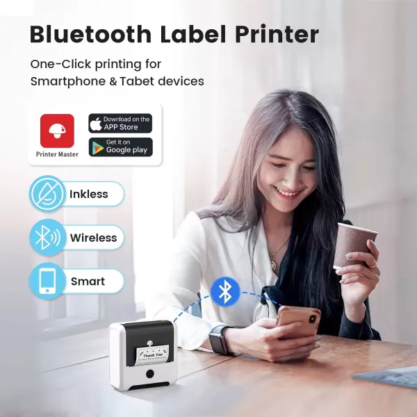imageMemoking M200 Label Maker Bluetooth Portable Label Printer with Auto Identification Easy to Use for Home Business Office Sticker Printer with 2 x 118 inch LabelRoll White 3 Roll Labelswhite
