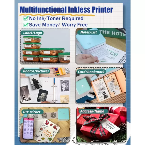 imageMemoking Mini Sticker Printer  300dpi M02Pro Mini Pocket Sticker Printer Machine Bluetooth lnkless Sticker Printer for Phone Photo Printer  Sticky Note Printer for Memo Photo DIY QR Logo