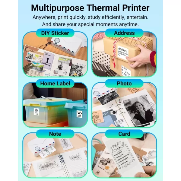 imageMemoking Mini Sticker Printer  300dpi M03AS Thermal Portable Mini Printer Bluetooth Inkless Pocket Printer for Phone Sticky Note Printer for Study Notes Memo DIY Photos Label