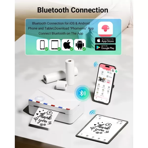 imageMemoking Mini Sticker Printer  300dpi M03AS Thermal Portable Mini Printer Bluetooth Inkless Pocket Printer for Phone Sticky Note Printer for Study Notes Memo DIY Photos Label