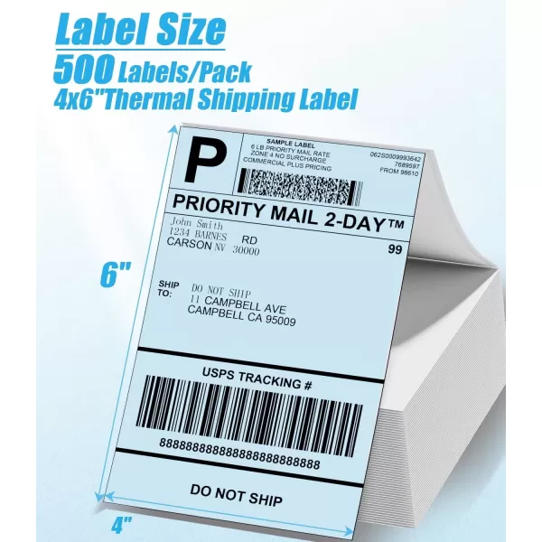 imageMemoking Shipping Label Paper for Thermal Printers 4x6 Colored Thermal Shipping Labels Compatible with all Thermal shipping Label Printer 500 Per Fanfold Labels Blueblue
