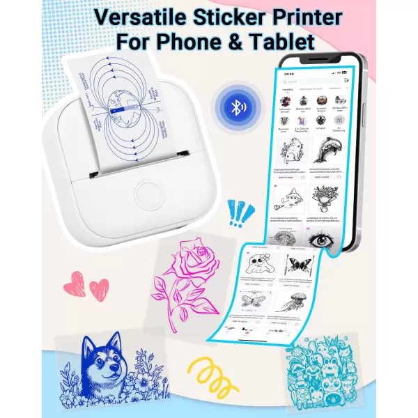 imageMemoking T02 Sticker Printer  Print Pods Mini Printer Portable Thermal Printer Inkless Printer Sticker Maker Machine Pocket Printer Phone Printer for Study Graphic Anatomical Diagram Photo White