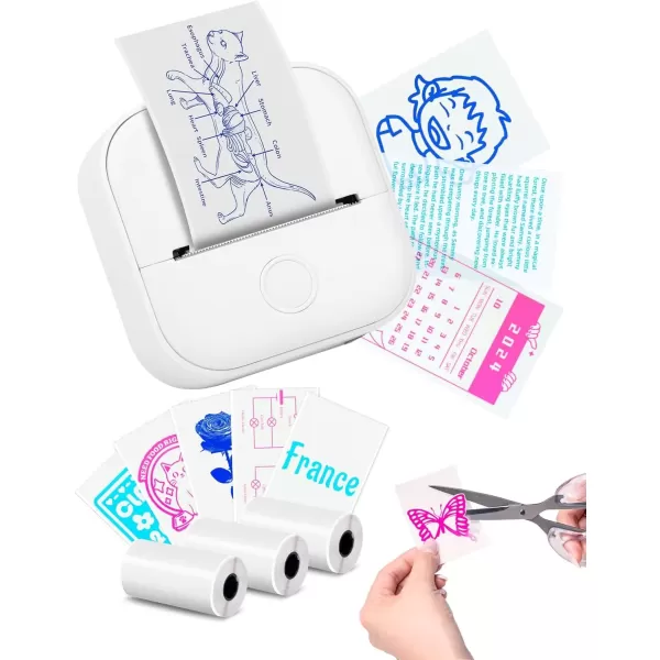 imageMemoking T02 Sticker Printer  Print Pods Mini Printer Portable Thermal Printer Inkless Printer Sticker Maker Machine Pocket Printer Phone Printer for Study Graphic Anatomical Diagram Photo White