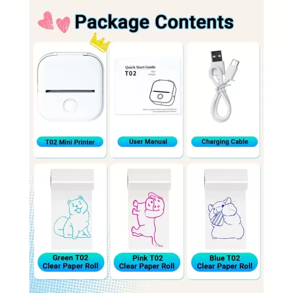 imageMemoking T02 Sticker Printer  Print Pods Mini Printer Portable Thermal Printer Inkless Printer Sticker Maker Machine Pocket Printer Phone Printer for Study Graphic Anatomical Diagram Photo White