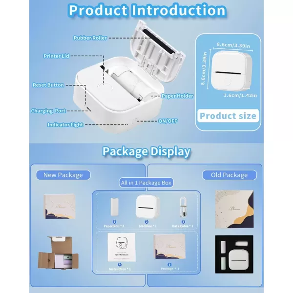 imageMemoking T02 Sticker Printer  Print Pods Mini Printer Portable Thermal Printer Inkless Printer Sticker Maker Machine Pocket Printer Phone Printer for Study Graphic Anatomical Diagram Photo White